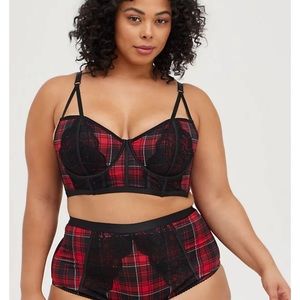 NWT Torrid  Unlined Longline Strappy Bralette - Plaid Red